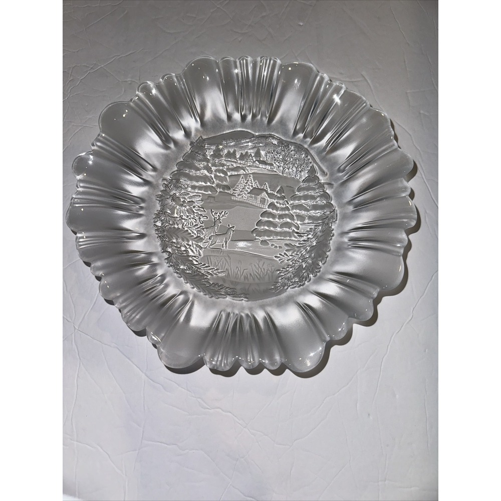 Mikasa Crystal Bowl Holiday Frosted Glass Christmas Serving Winter Dreams 10.25